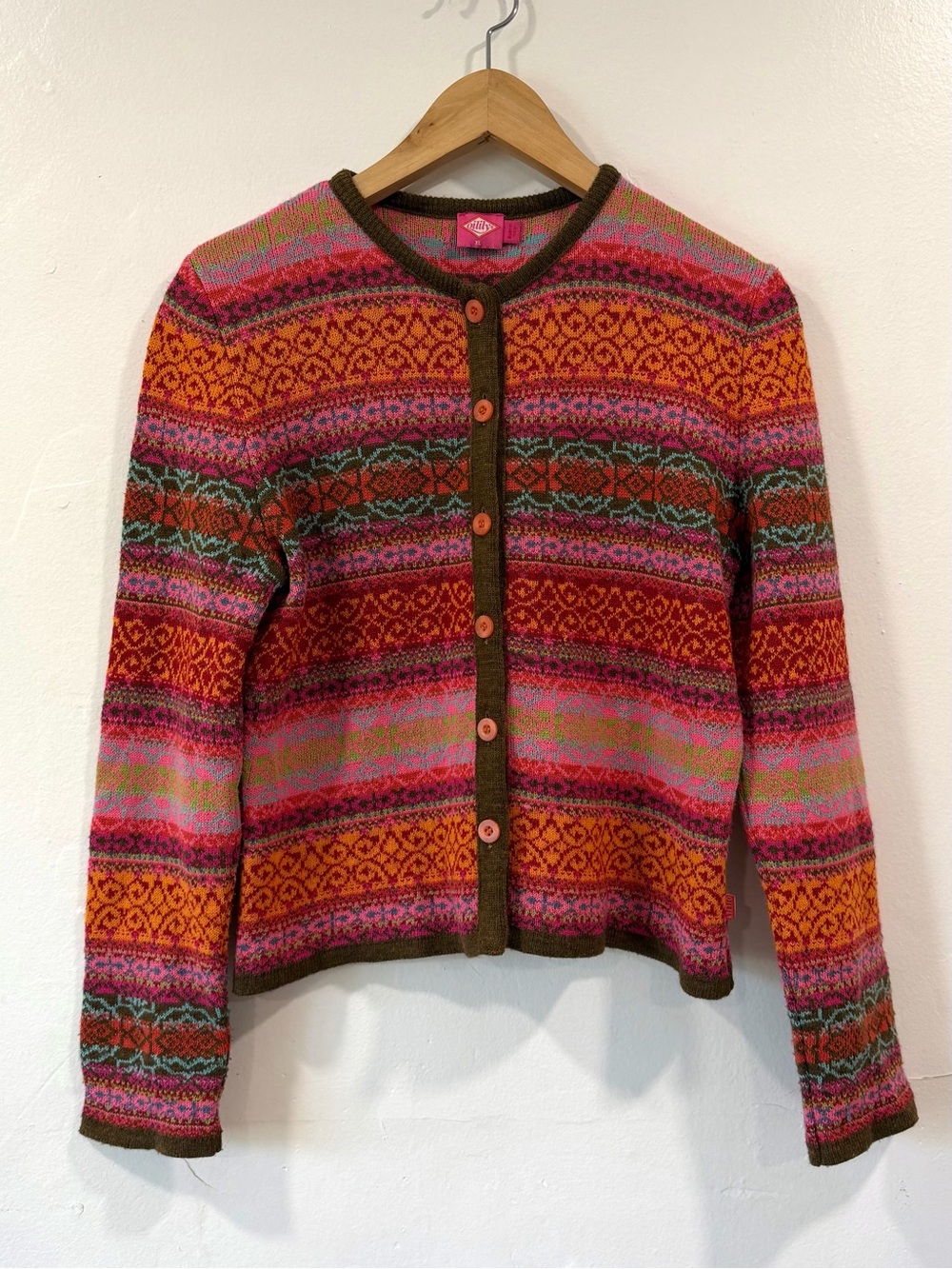 Oilily Multicolor Fair Isle Button Down Cardigan Sweater Wool Blend